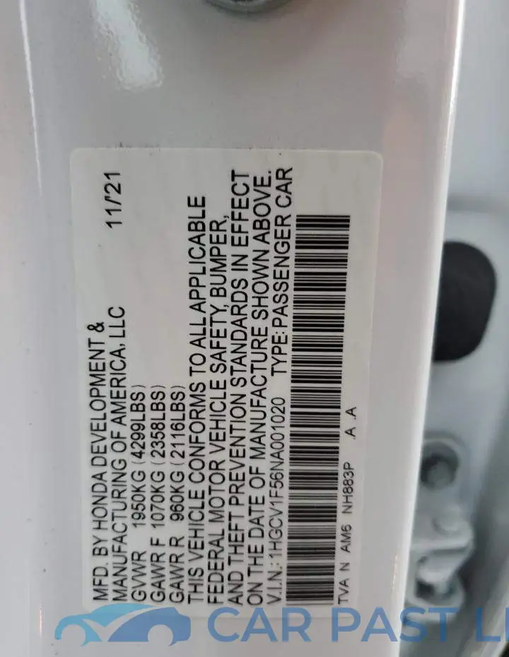 1HGCV1F56NA001020# 12