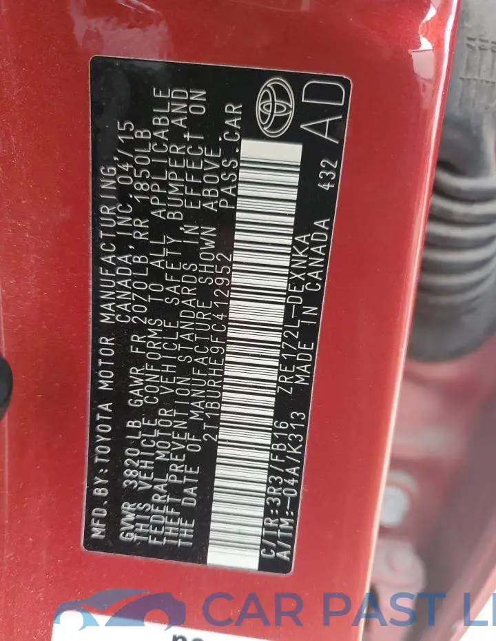 2T1BURHE9FC412952# 12