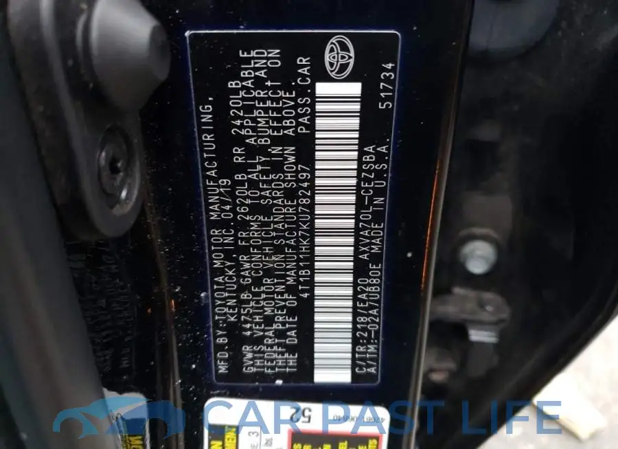 4T1B11HK7KU782497# 12