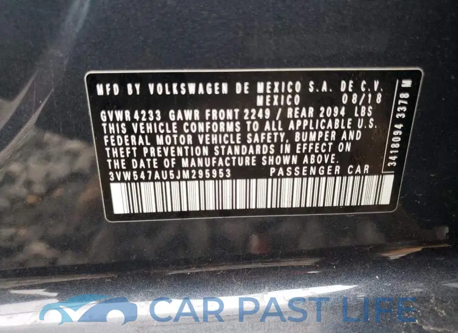 3VW547AU5JM295953# 12
