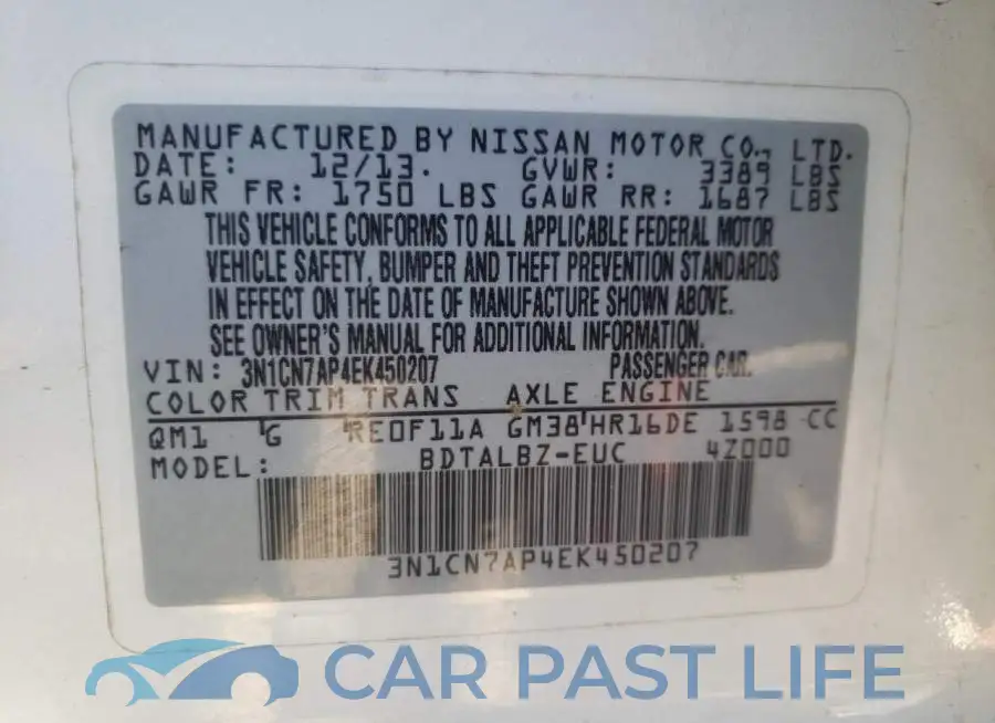 3N1CN7AP4EK450207# 12