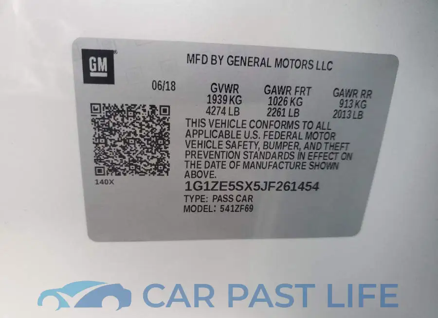 1G1ZE5SX5JF261454# 12