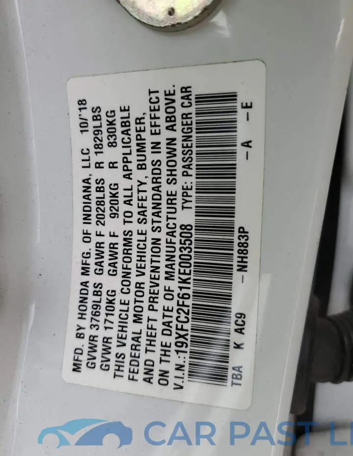 19XFC2F61KE003508# 12