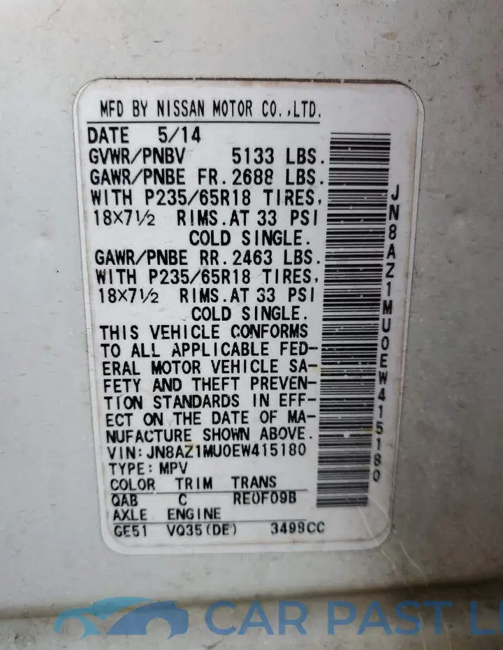 JN8AZ1MU0EW415180# 13