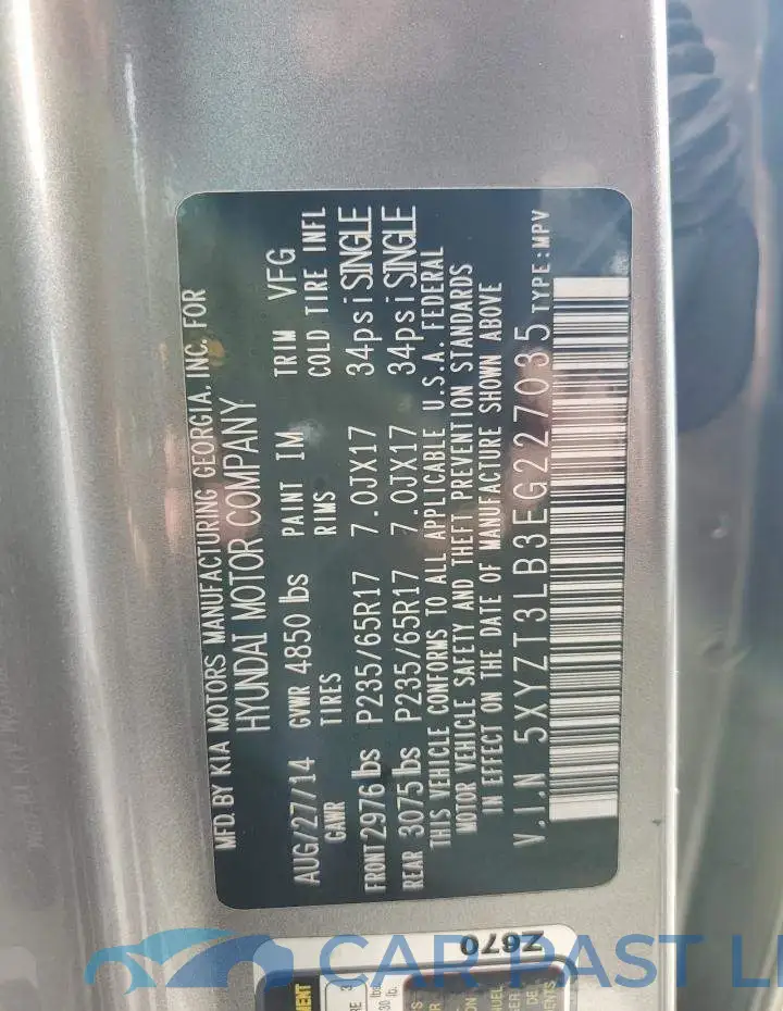 5XYZT3LB3EG227035# 12