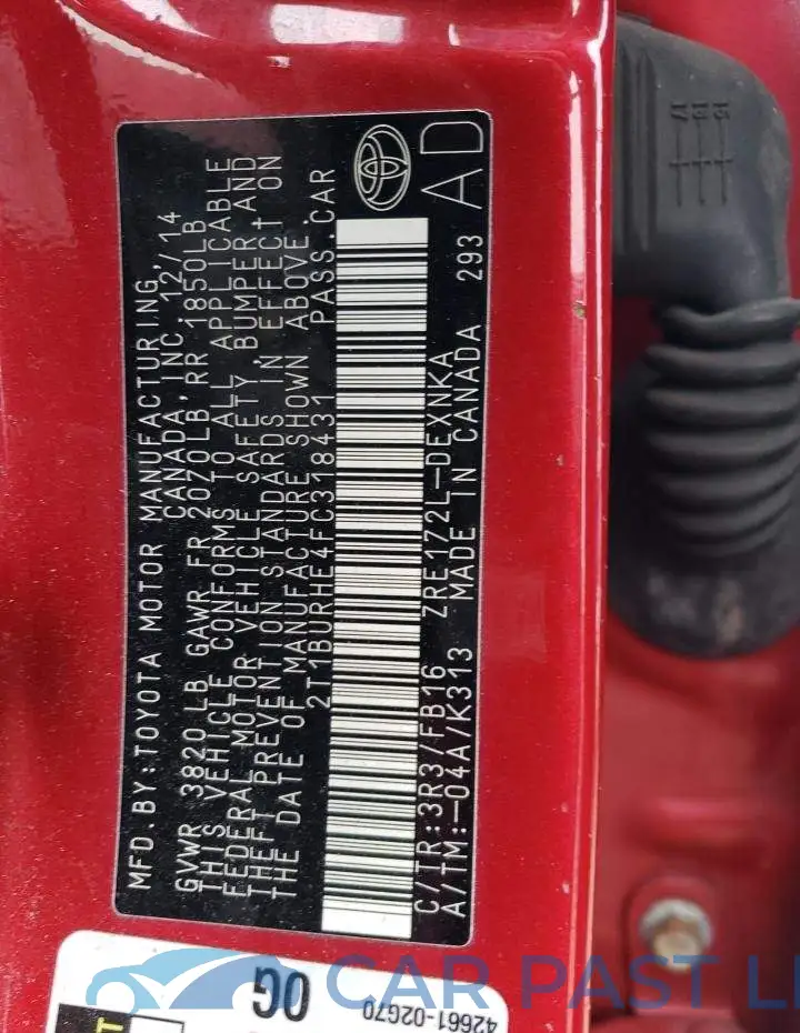 2T1BURHE4FC318431# 12