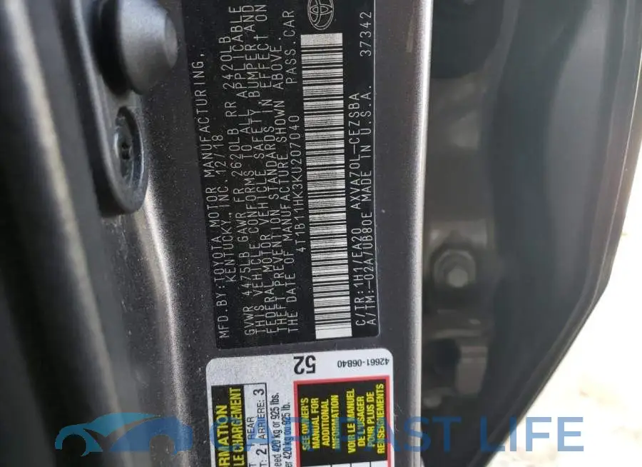 4T1B11HK3KU207040# 12