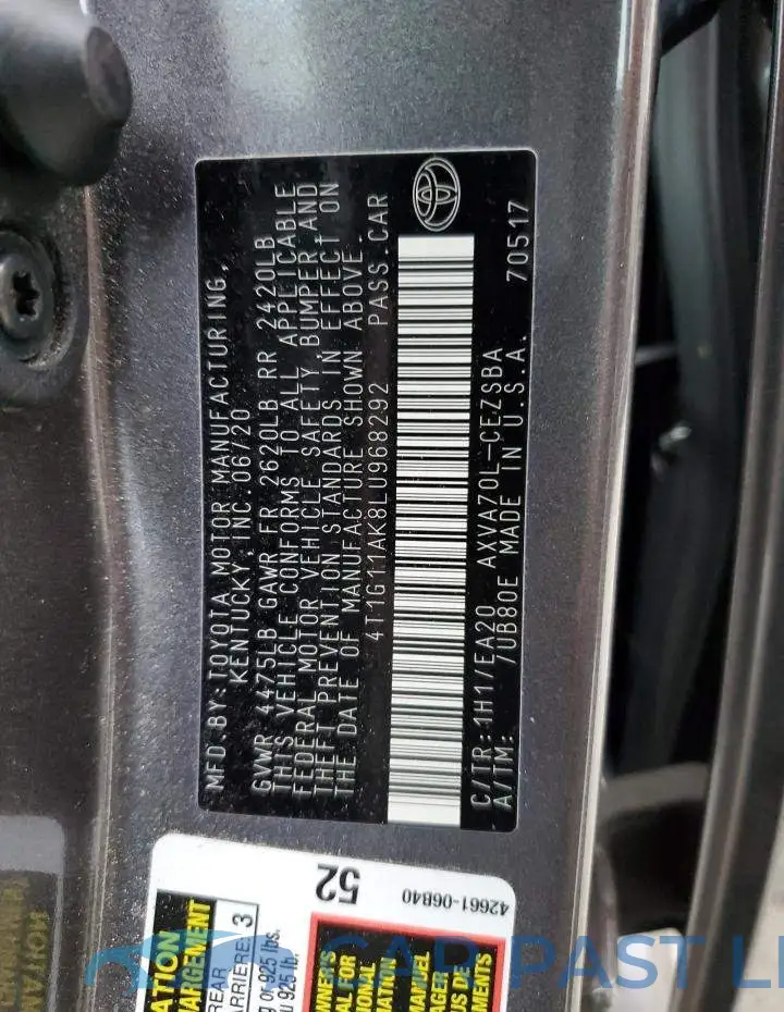 4T1G11AK8LU968292# 12
