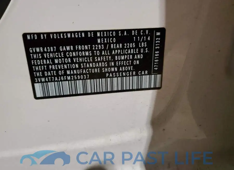 3VW4T7AJ6FM259037# 12