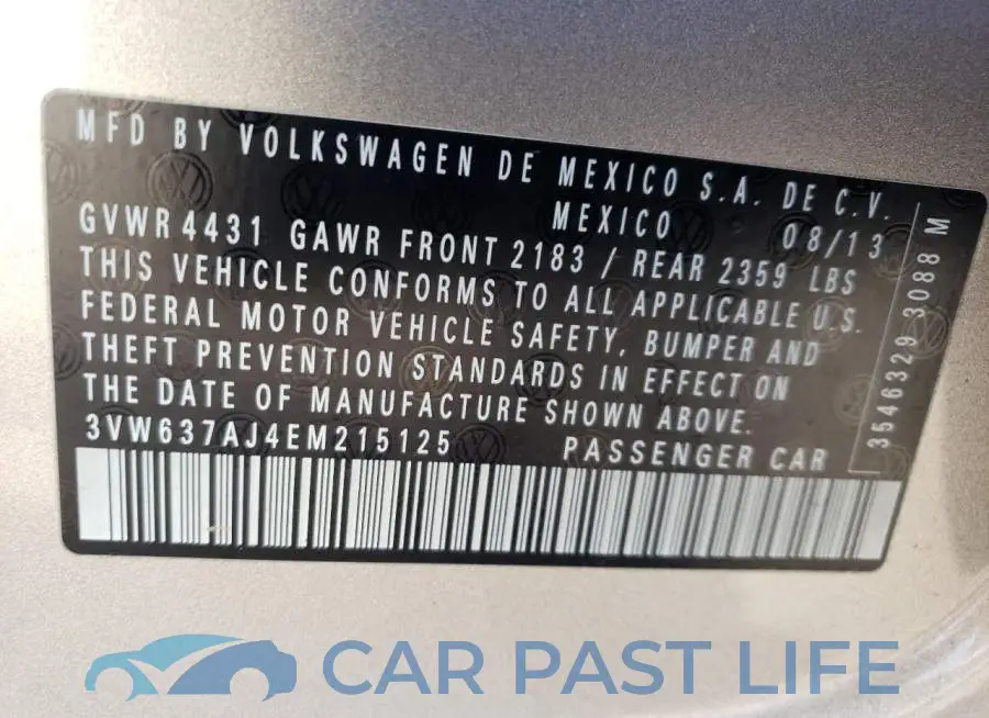 3VW637AJ4EM215125# 12