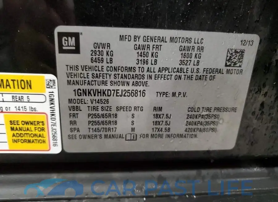 1GNKVHKD7EJ256816# 14