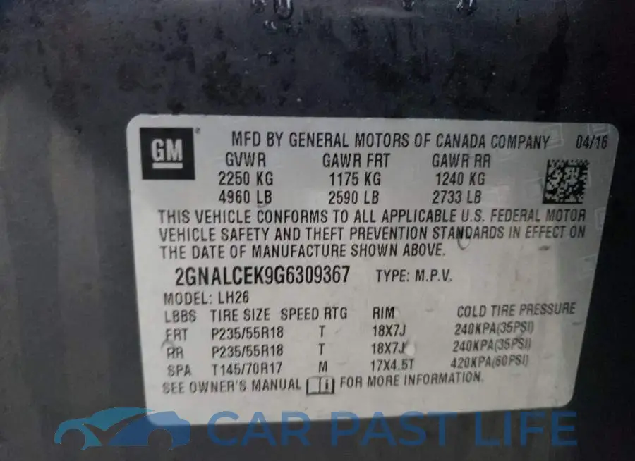 2GNALCEK9G6309367# 13
