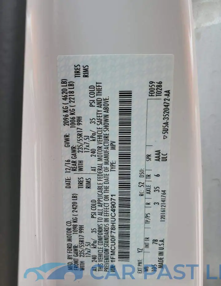 1FMCU0F78HUC49071# 13