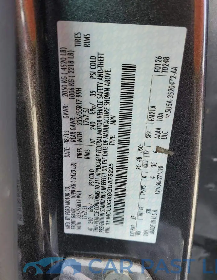 1FMCU0GX8GUA75225# 13