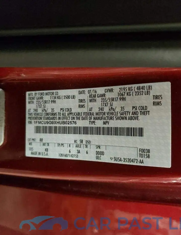 1FMCU9G9XHUB02576# 13