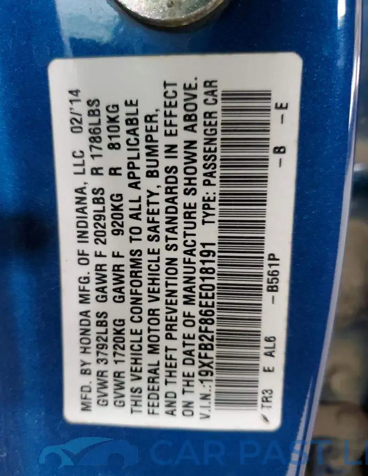 19XFB2F86EE018191# 12