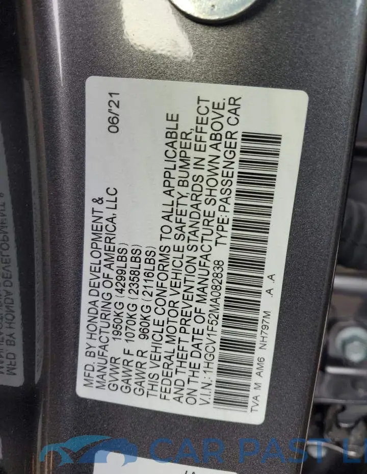1HGCV1F52MA082838# 12