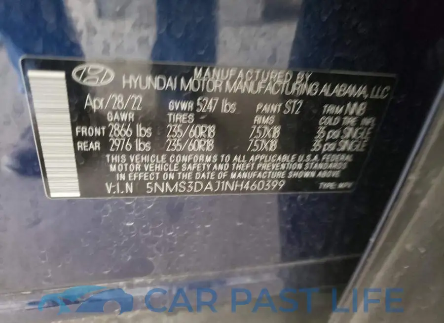 5NMS3DAJ1NH460399# 13
