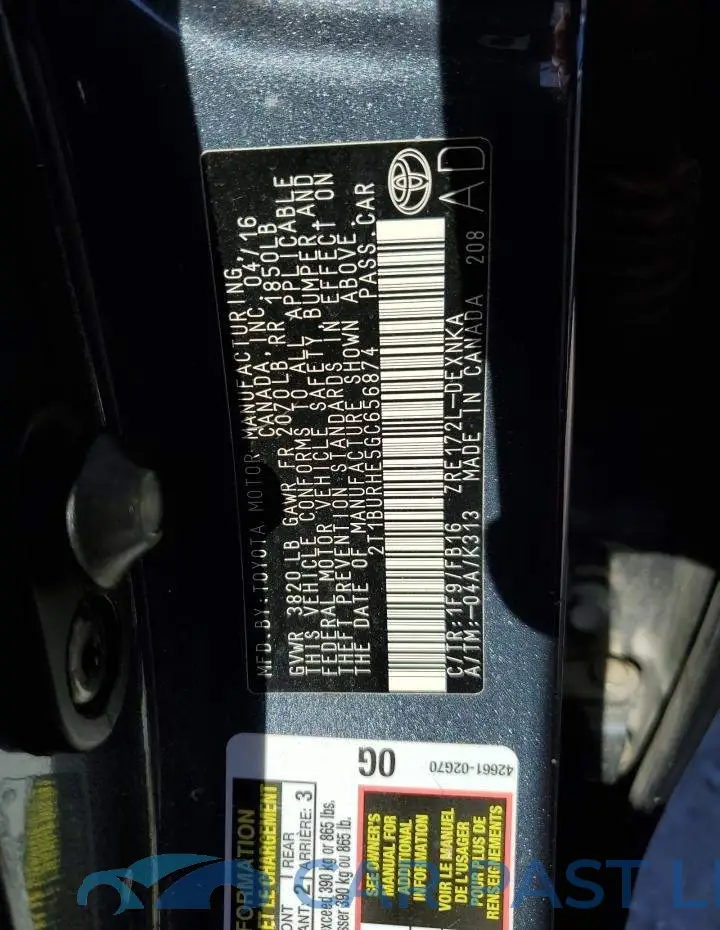 2T1BURHE5GC656874# 12