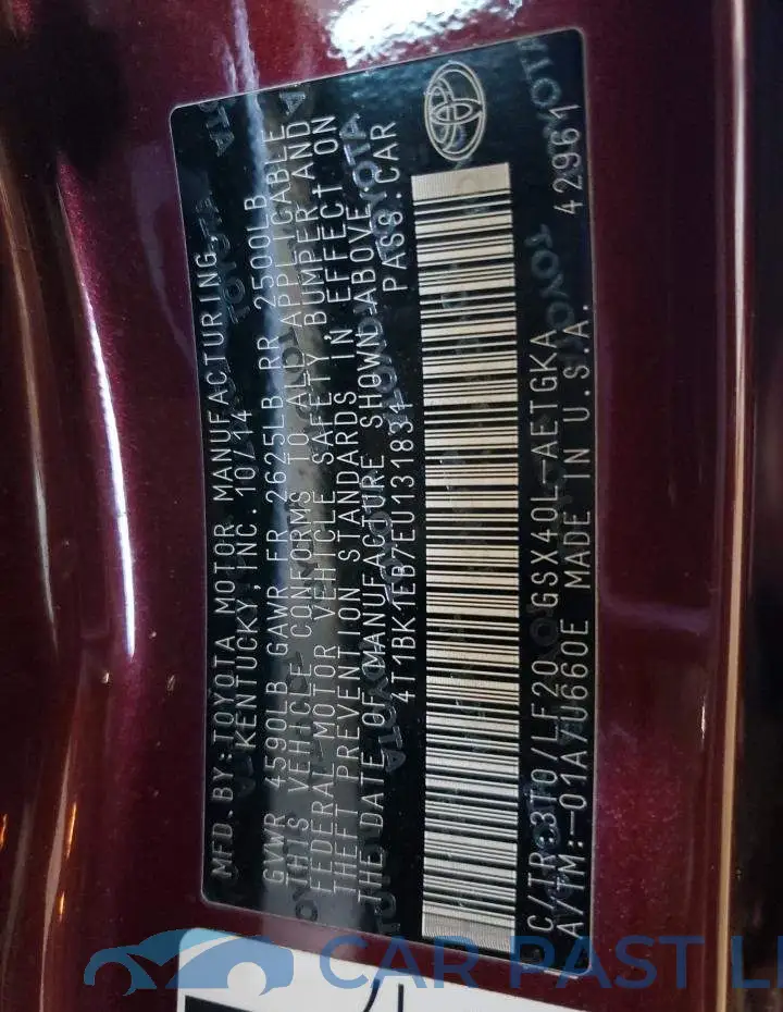 4T1BK1EB7EU131831# 12
