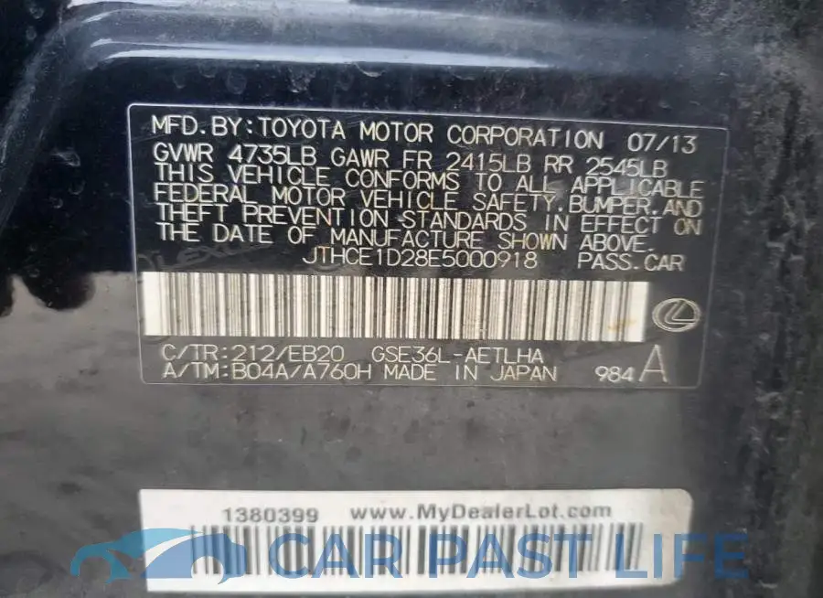 JTHCE1D28E5000918# 12