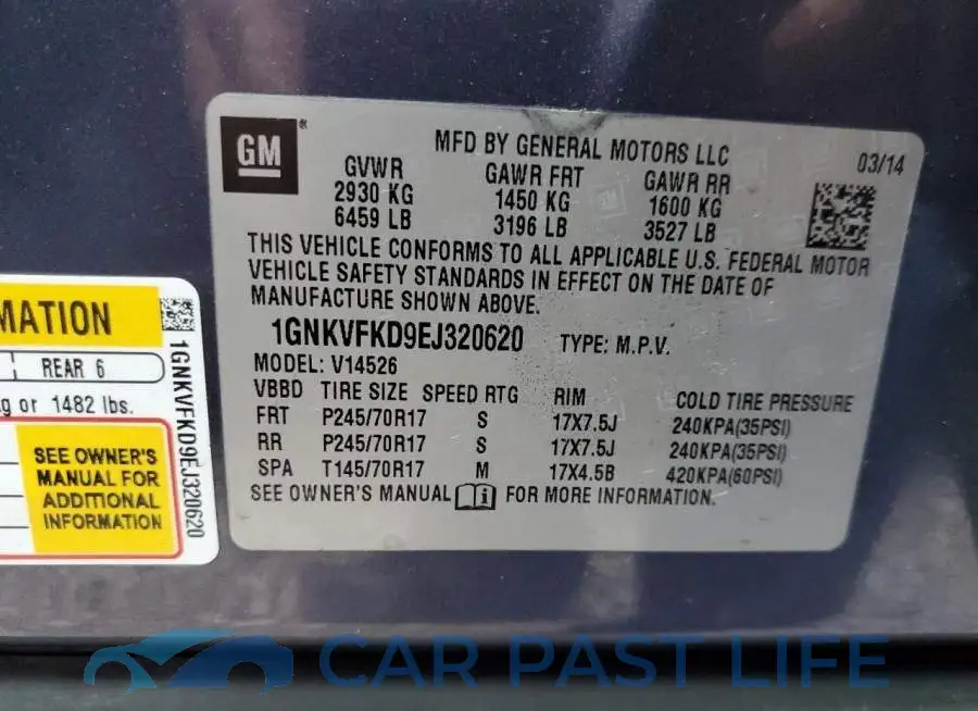 1GNKVFKD9EJ320620# 13