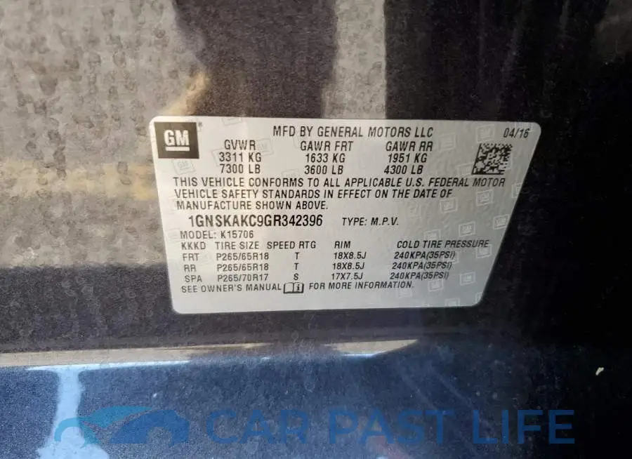1GNSKAKC9GR342396# 13