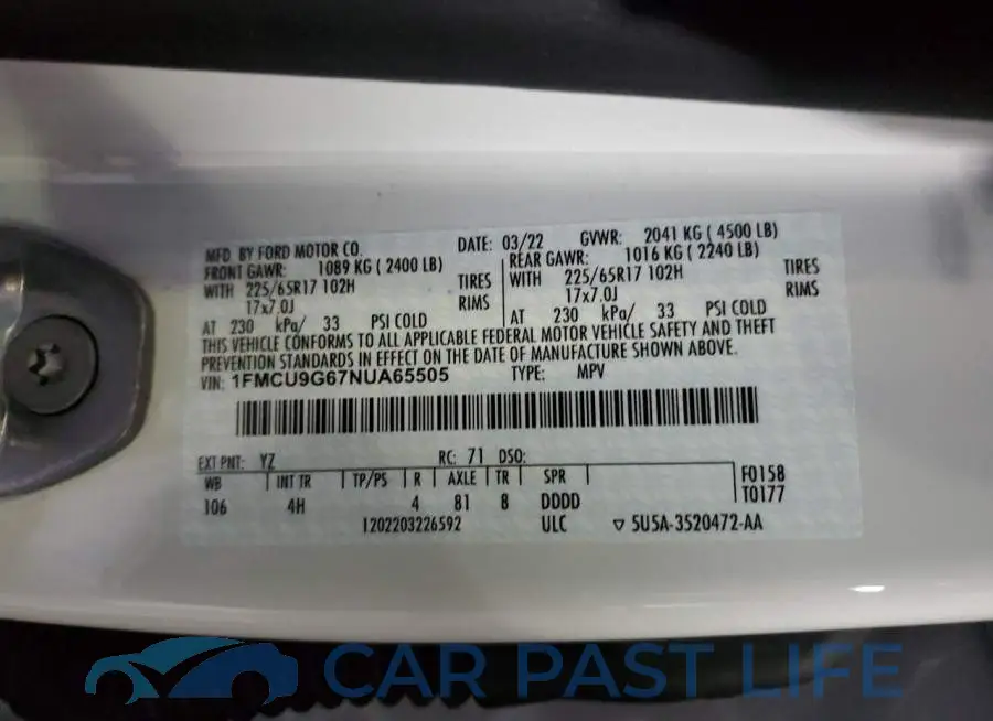 1FMCU9G67NUA65505# 13