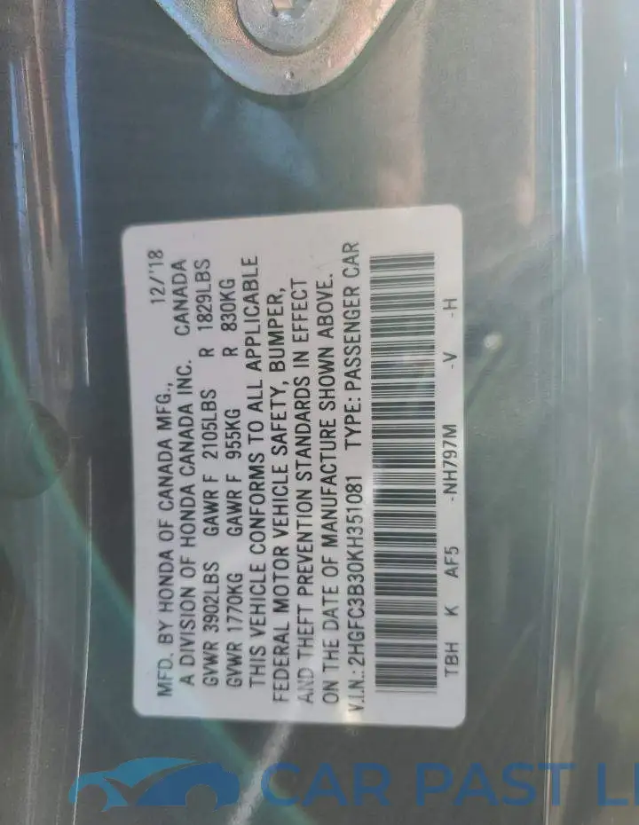 2HGFC3B30KH351081# 12