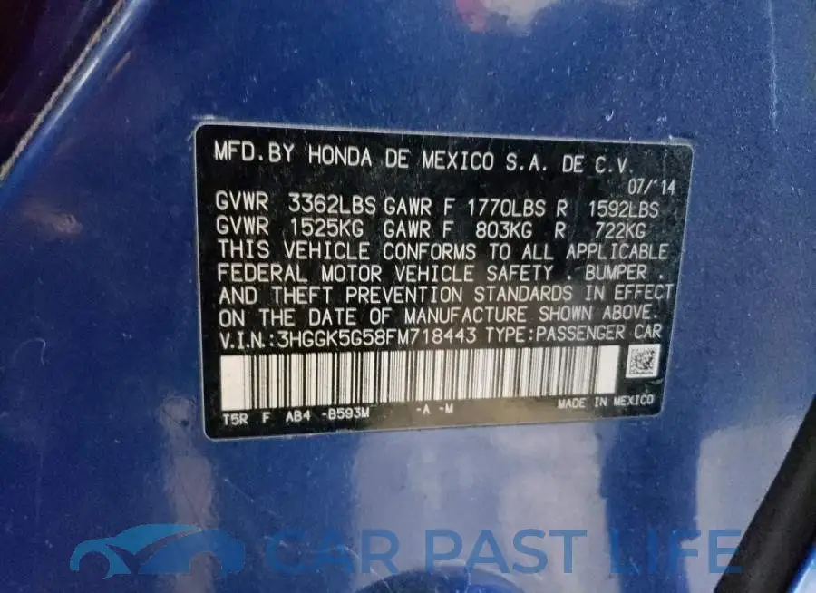 3HGGK5G58FM718443# 13