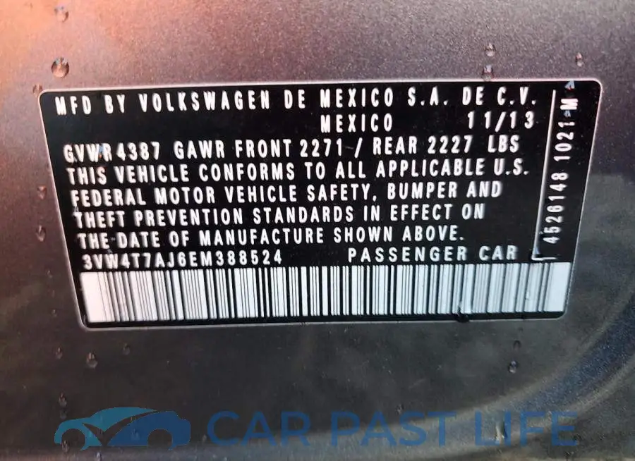 3VW4T7AJ6EM388524# 13