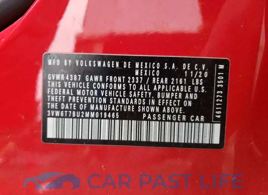 3VW6T7BU2MM019465# 12