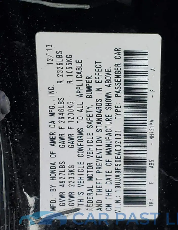 19UUA9F50EA002131# 12