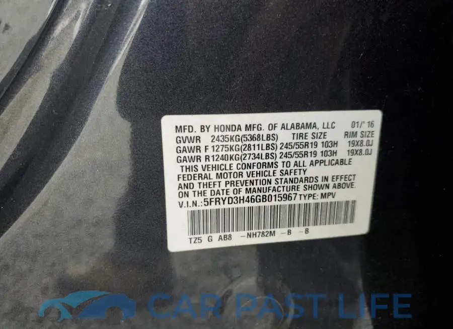 5FRYD3H46GB015967# 13