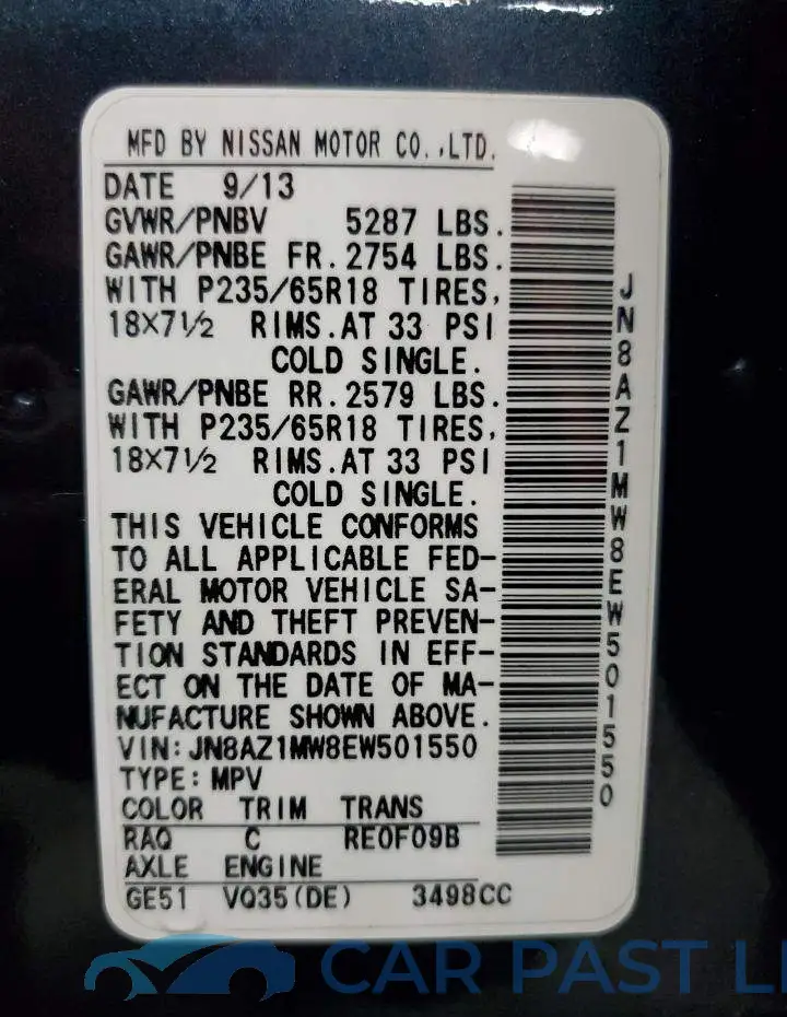 JN8AZ1MW8EW501550# 12