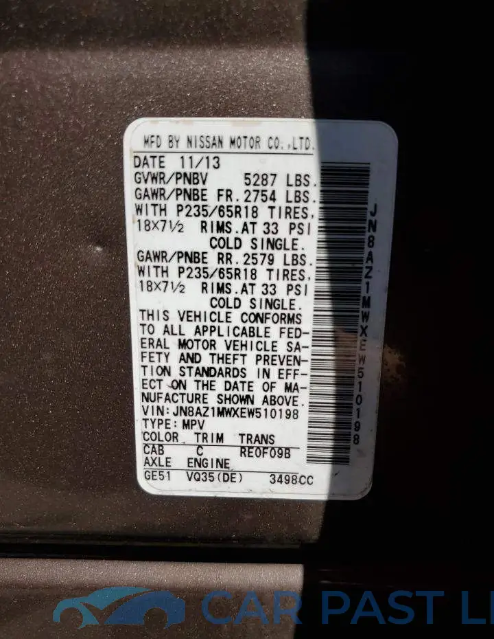 JN8AZ1MWXEW510198# 12