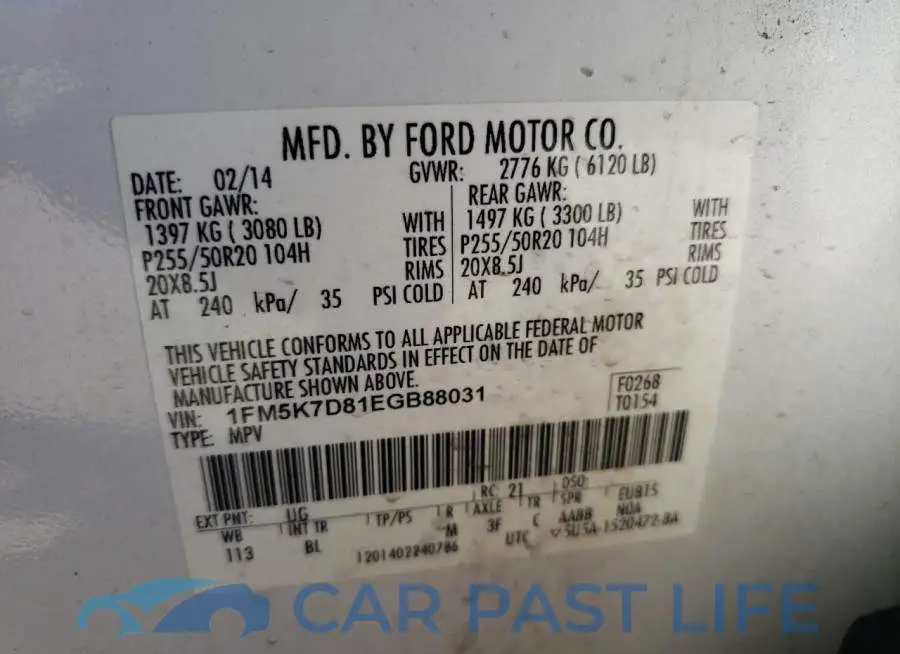1FM5K7D81EGB88031# 12
