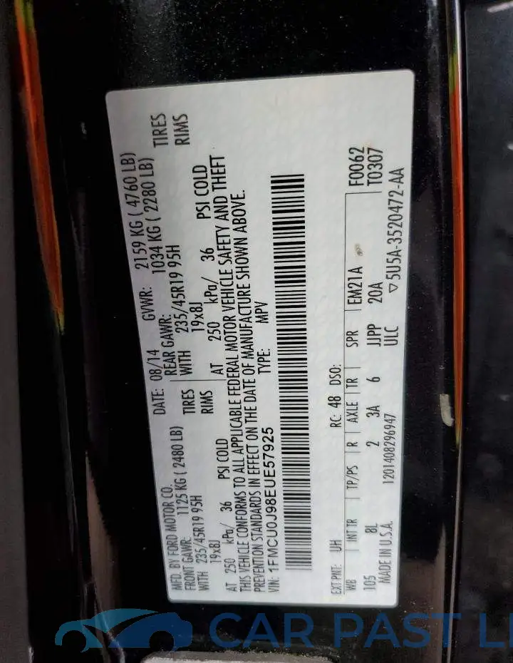1FMCU0J98EUE57925# 12