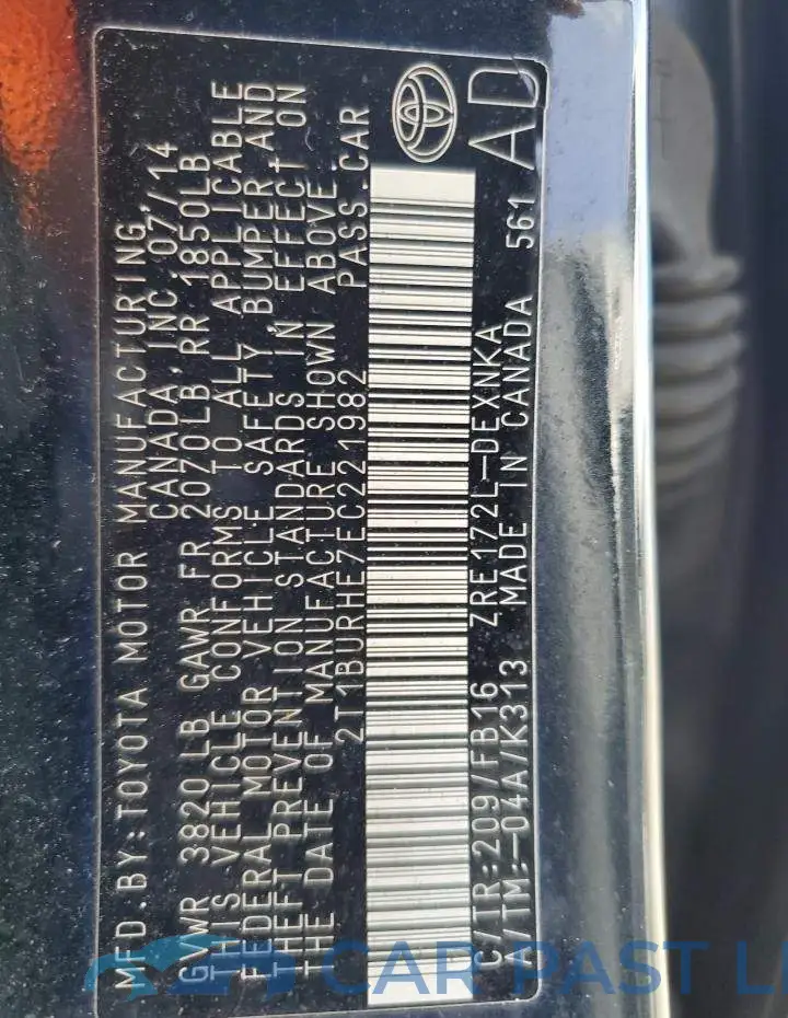 2T1BURHE7EC221982# 12