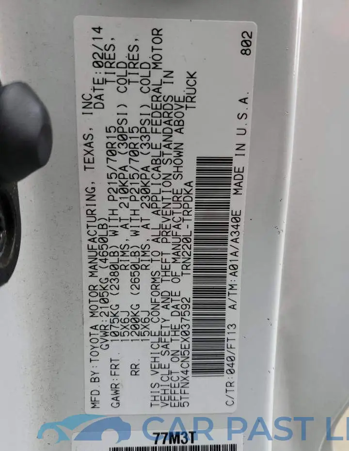 5TFNX4CN5EX037592# 12
