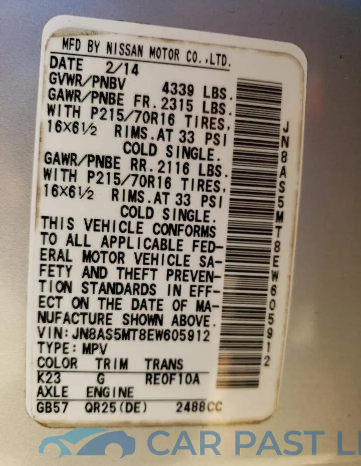 JN8AS5MT8EW605912# 13