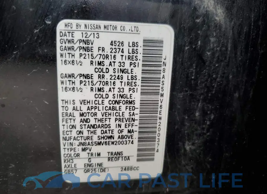 JN8AS5MV6EW200374# 12