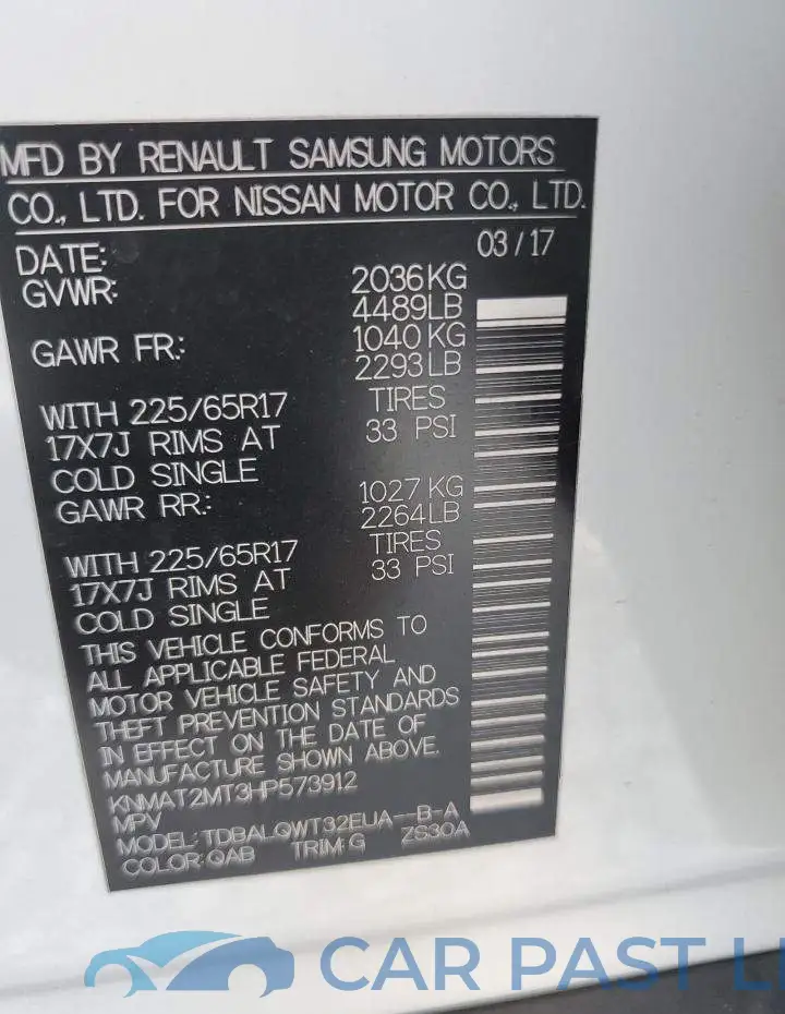 KNMAT2MT3HP573912# 13