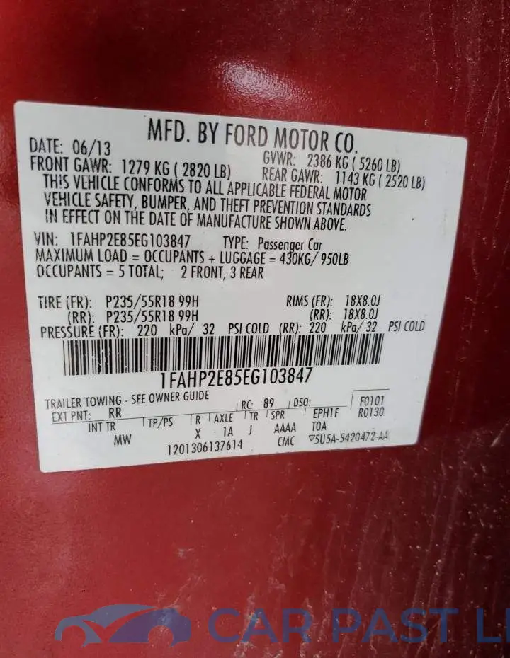 1FAHP2E85EG103847# 12