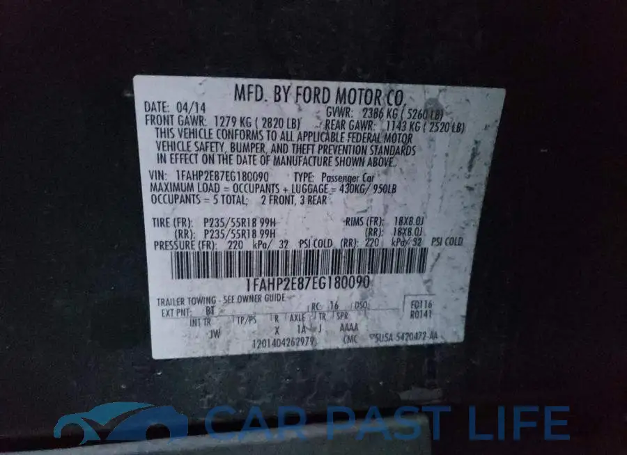 1FAHP2E87EG180090# 12