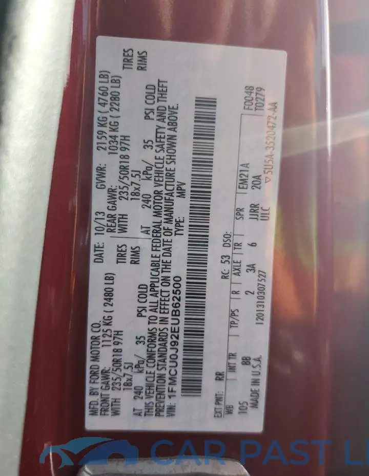 1FMCU0J92EUB62500# 12