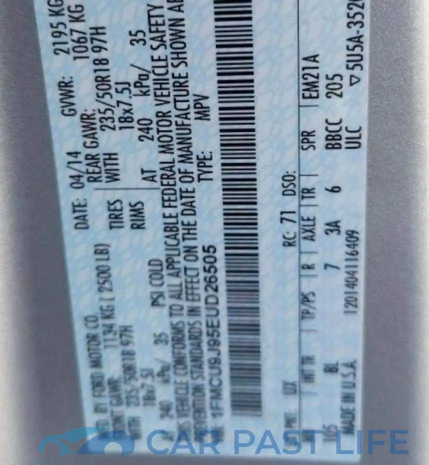1FMCU9J95EUD26505# 10