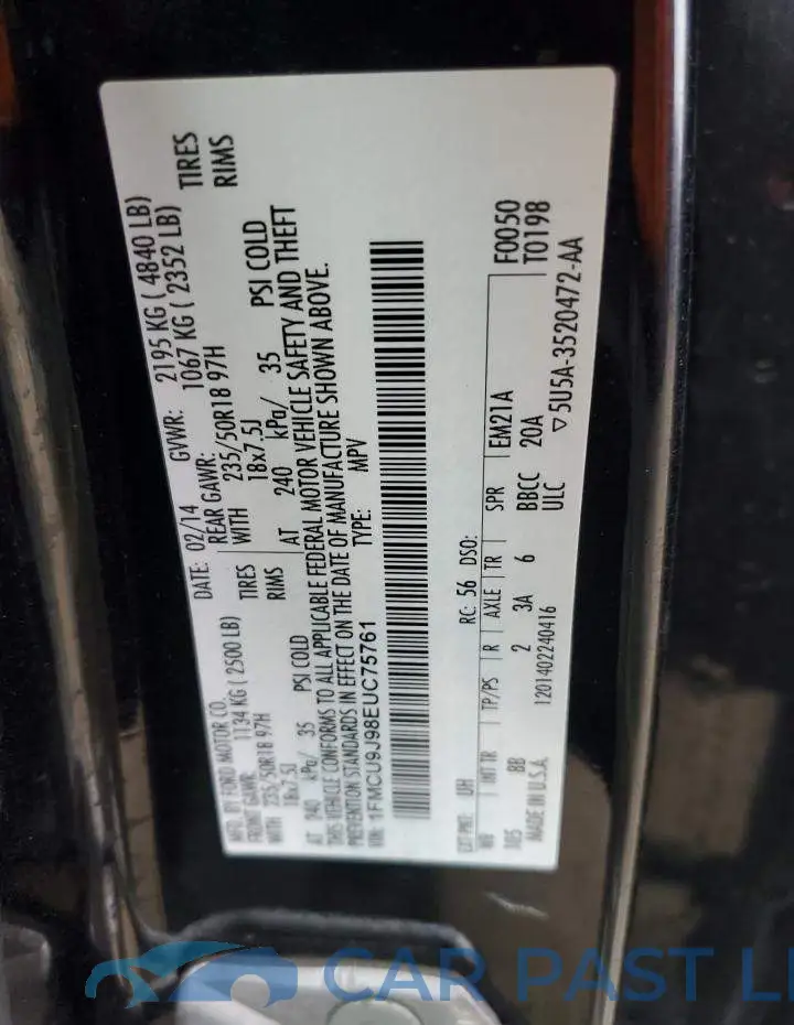 1FMCU9J98EUC75761# 12