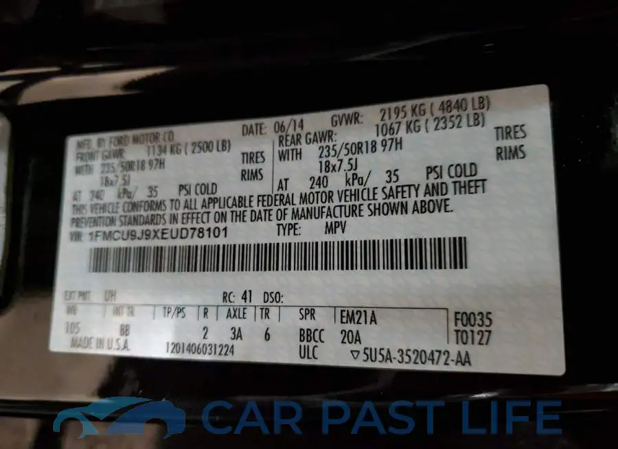 1FMCU9J9XEUD78101# 12
