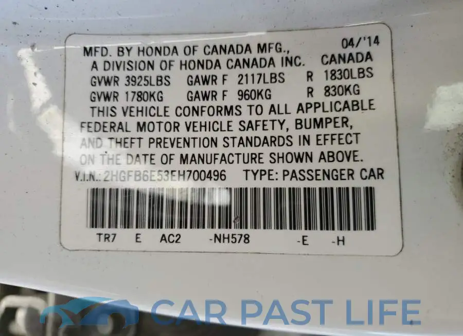 2HGFB6E53EH700496# 13